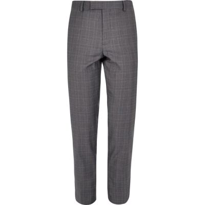 Blue checked skinny suit trousers